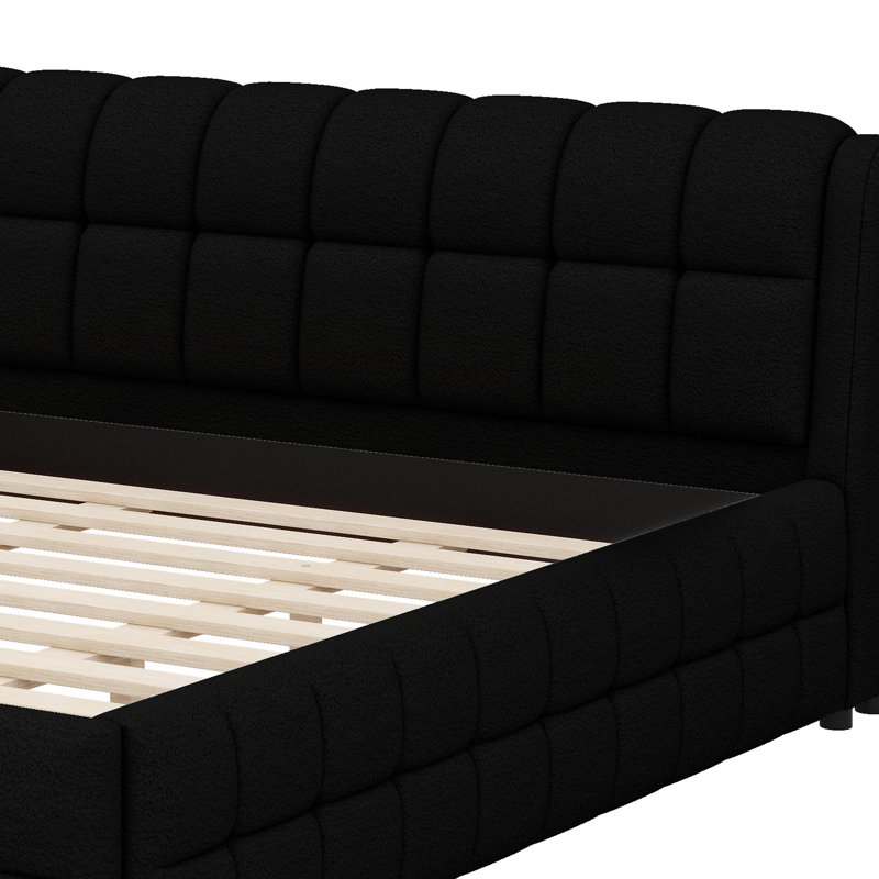Lit plateforme tapissier Mid-Century, Noir