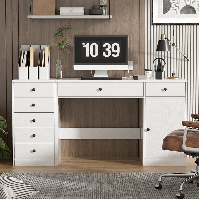 47.2'' W Computer Desk With 5 Drawers Storage Cabinet ,Adjustable Shelf,Large Storage Cabinet For Home Office