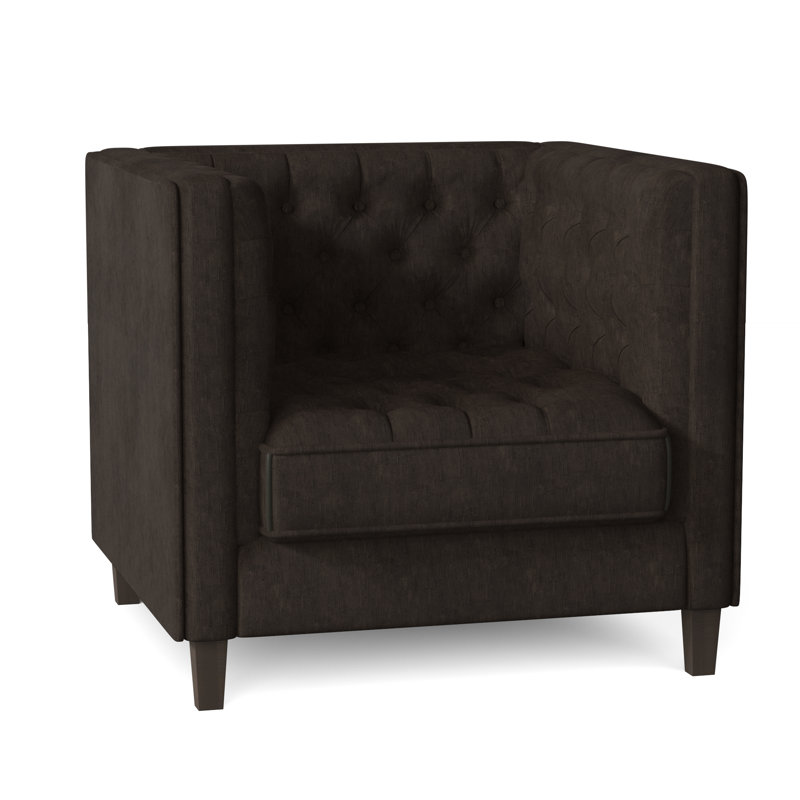 Jess Tufted Armchair, Bella Black Performance Velvet, Brown Mahogany
