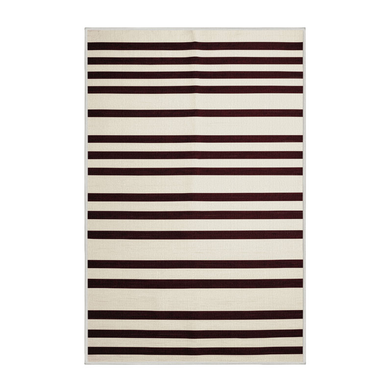 Machine Washable Horizontal Stripes Beige Area Rug, Rectangle 8' x 10'