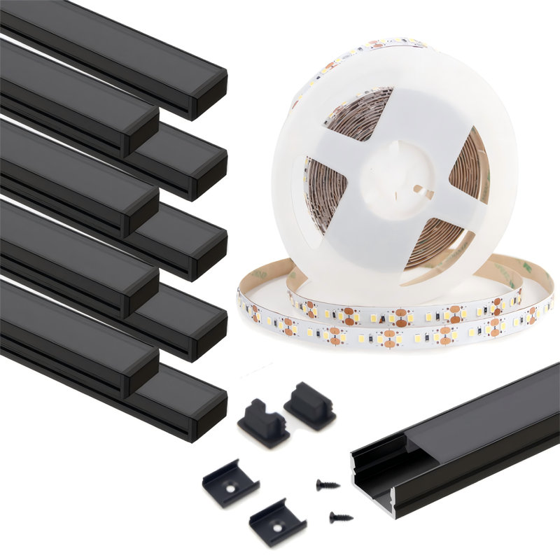 Rail d'éclairage sur rail en aluminium VST avec bande lumineuse intégrée 32,8 pi 2701 K à DEL, Noir