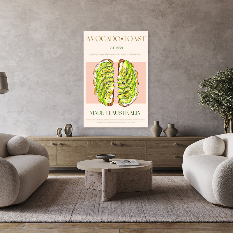 «Fresh Avocado Toast», art mural contemporain, H 48 po x l 32 po
