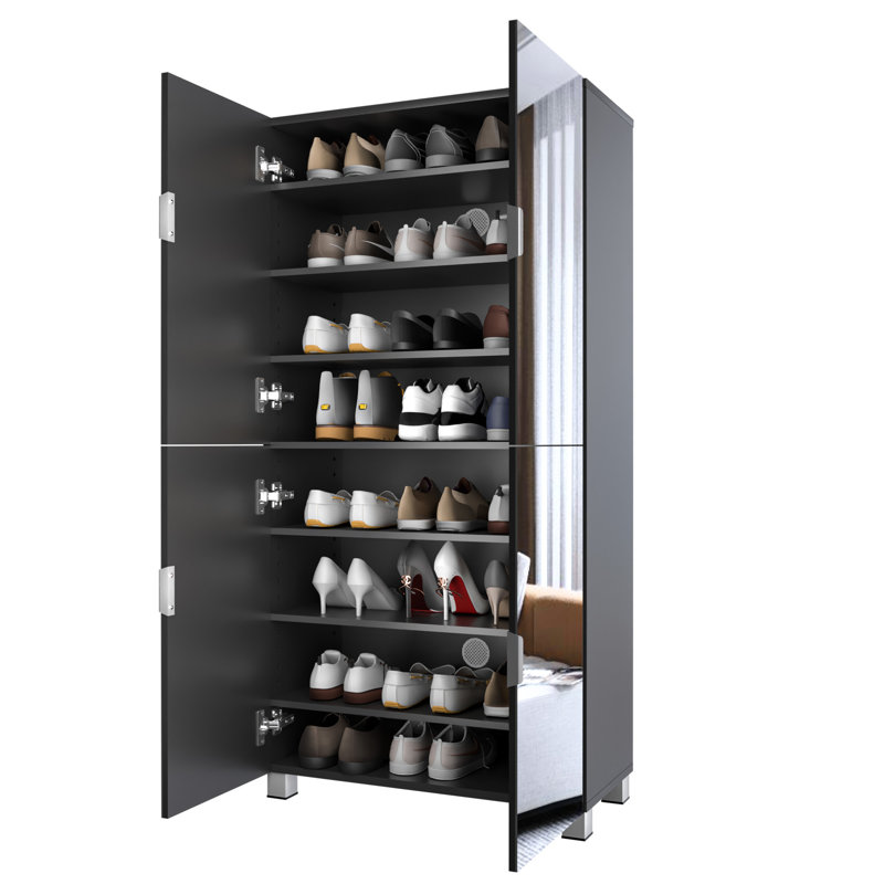 Armoire à chaussures avec 4 portes miroir - rangement de 50 po pour le hall d'entrée