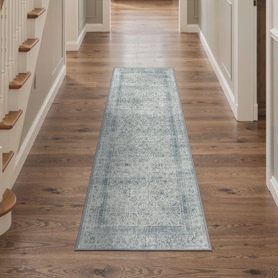 Tapis de couloir d'intérieur performance bleu / gris avec envers antidérapant Oriental