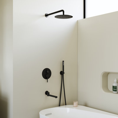 Système de douche à pression équilibrée à 3 fonctions avec pomme de douche à pluie en acier inoxydable de 10 po, douchette et bec de baignoire, certifié Cupc