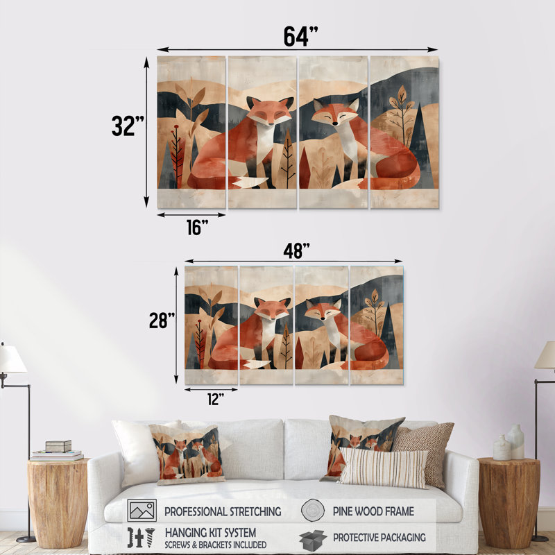 «Minimalist Fox Mountain Landscape II», ensemble d'art mural sur toile, H 28 po x l 48 po