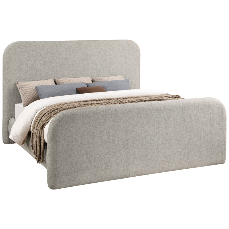 Lit plateforme contemporain de très grande taille en gris avec des coins arrondis, une conception à panneau double et un sommier à lattes