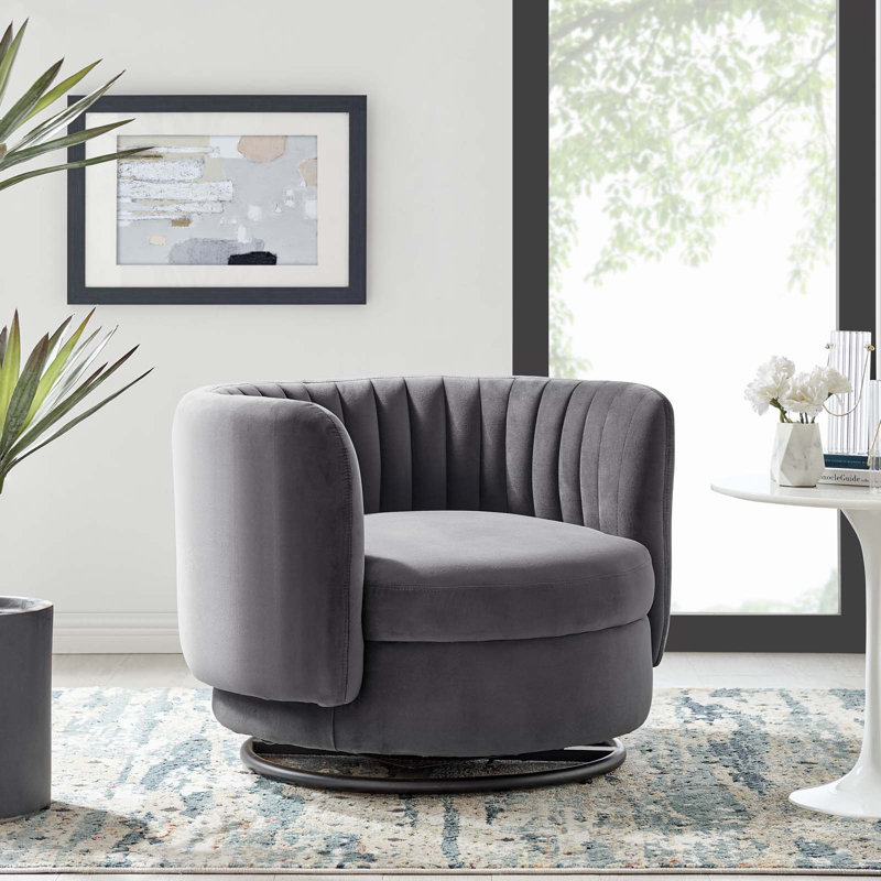 Chaise pivotante en velours Charles Emerald, Velours gris