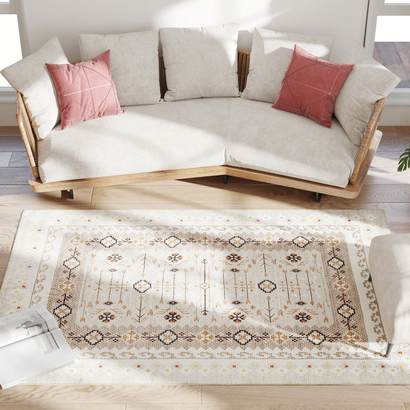 Tapis en flanelle à motif géométrique - brun, confortable sous les pieds, charme équilibré pour les coins / chambres à coucher