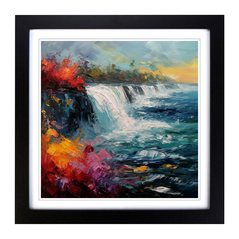 Niagara Falls Palette Knife Painting - Single Picture Frame Print on Wood, Black