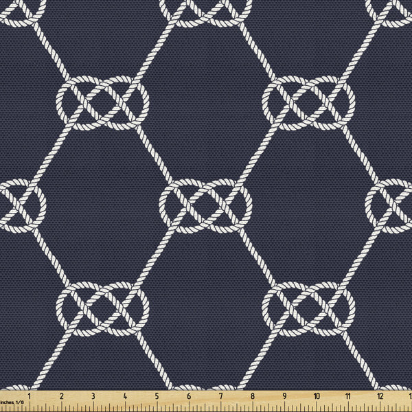 East Urban Home fab_49231_Ambesonne Navy Blue Fabric by The Yard, Navy Inspired Sailor Knot Rope Pattern Illustration Nautical Abstract Design, Decorative Fabric for