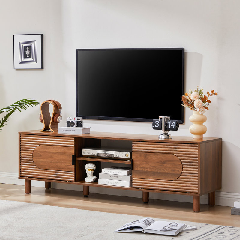 62" TV Stand with Sliding Door, Brown