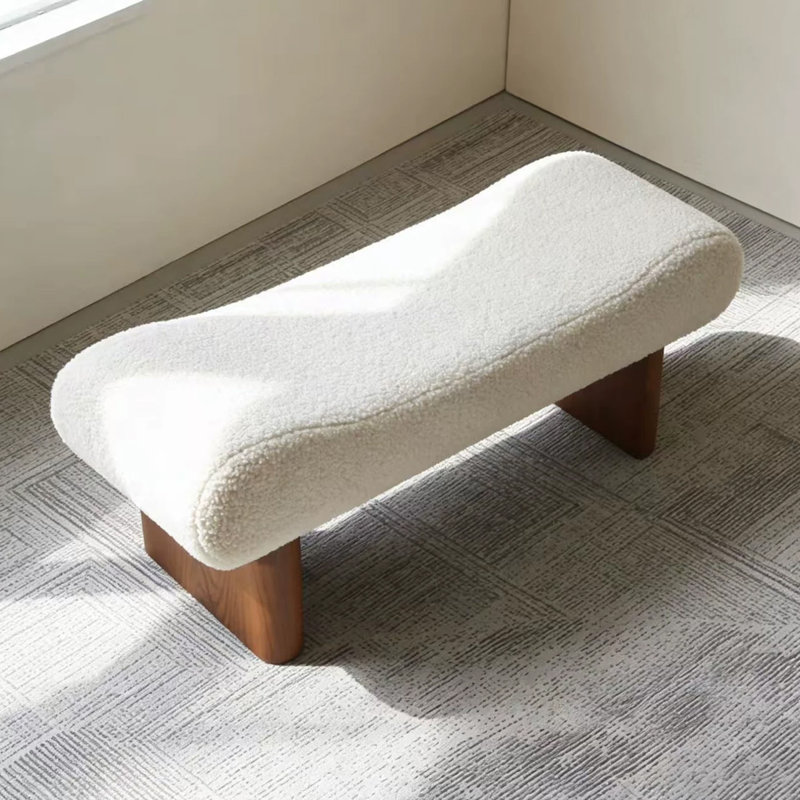 Banc rembourré en bois massif beige, 17.72" H x 55.12" W x 15.75" D