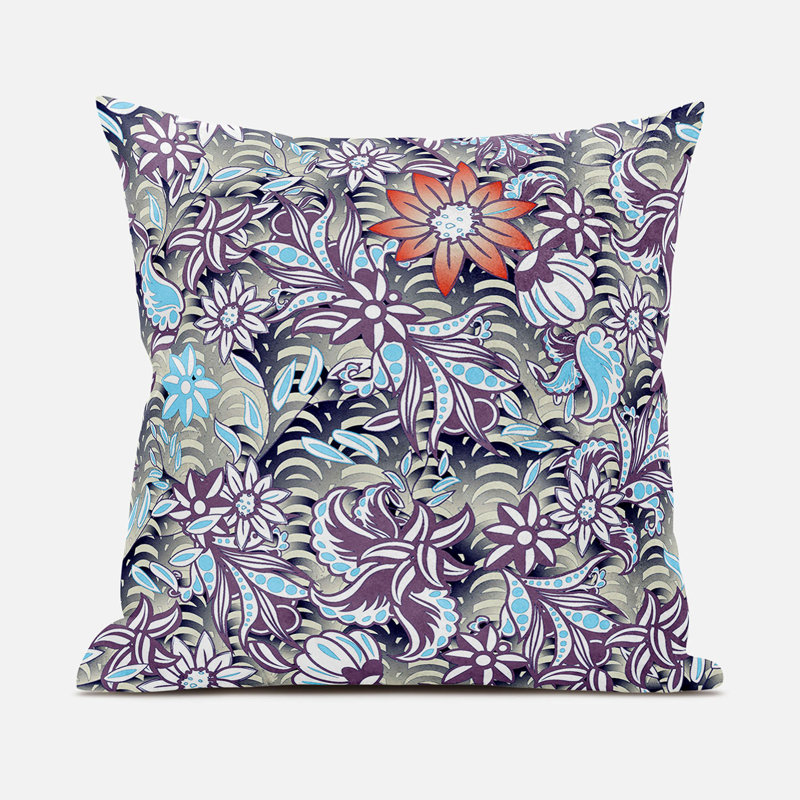 Floral Square Cushion, 46cm H x 46cm W, Purple/Grey