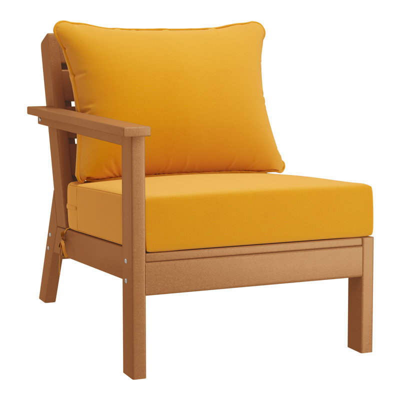 Chaise avec accoudoirs profonds à gauche avec coussins, Yellow, Teak