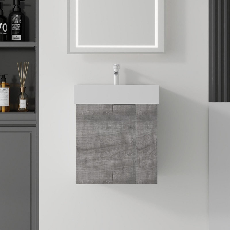 Ensemble de meuble-lavabo mural 21 po avec lavabo et portes à fermeture en douceur pour petites salles de bain, Grey