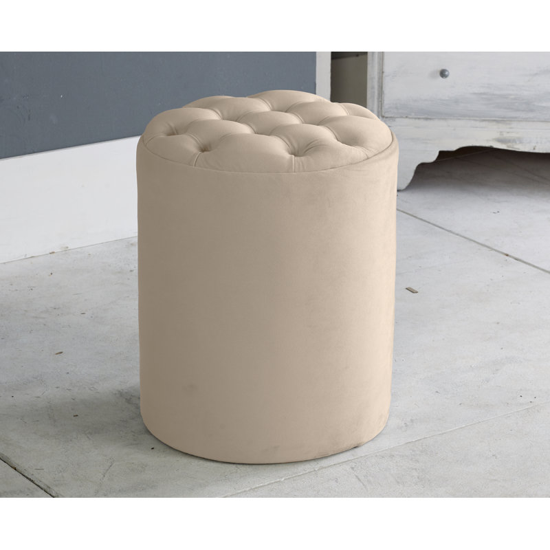 Henthorn 28 cm W Velvet Tufted Round Ottoman, Coffee