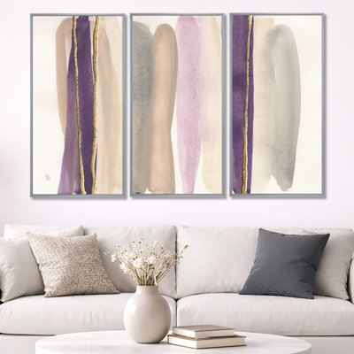 Shape Of Glam Purple - Shabby Elegance Framed Canvas Wall Art Set Of 3