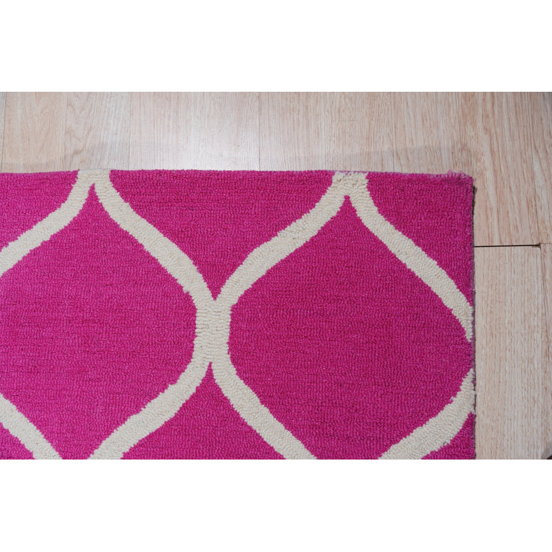 Hand Tufted Wool Area Rug in Black, Pink