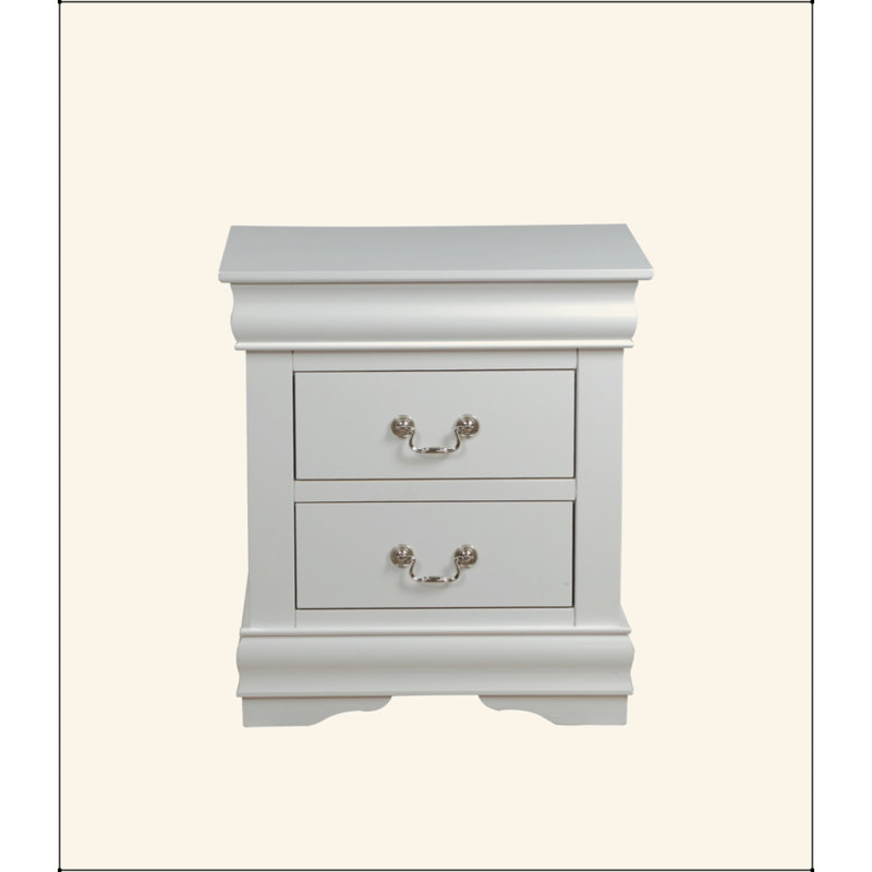 Retro Wood Nightstand With 2 Drawers, White