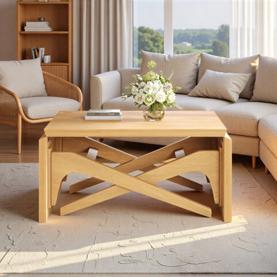 2 In 1 Coffee Table With Thicktabletop And Natural Wood Texture
