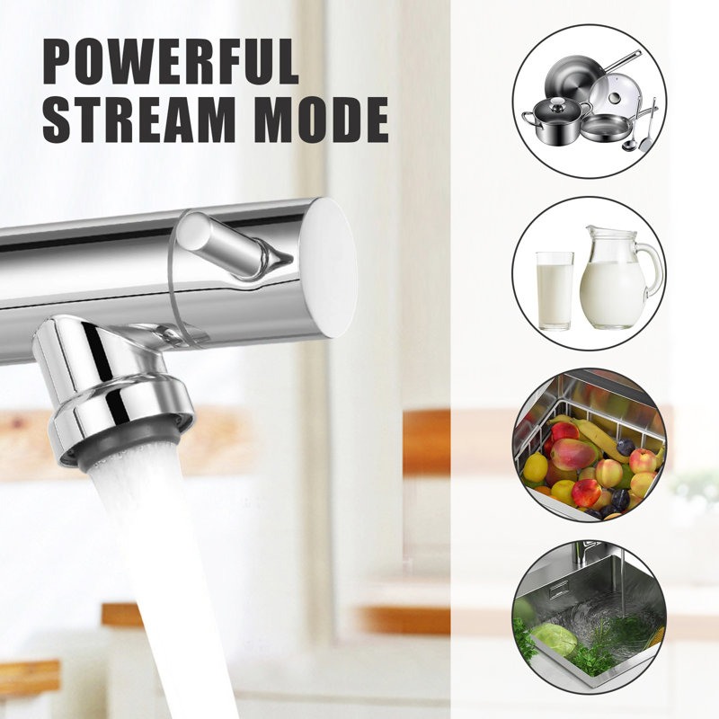 Pull-Down Spray Kitchen Faucet, High Arch Spring, Stainless Steel Single Handle Kitchen Faucet With Spray Head., Chrome