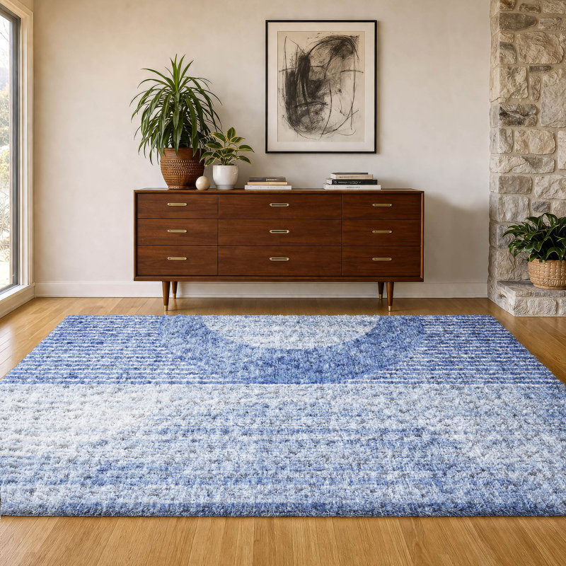 Tapis à poil long de qualité supérieure lavable à la machine ADS676, Bleu, 10 pi x 14 pi