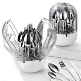 24-Piece Silverware Set With Storage Case, Includes Steak Knife, Fork, Spoon And Dessert Spoon, White