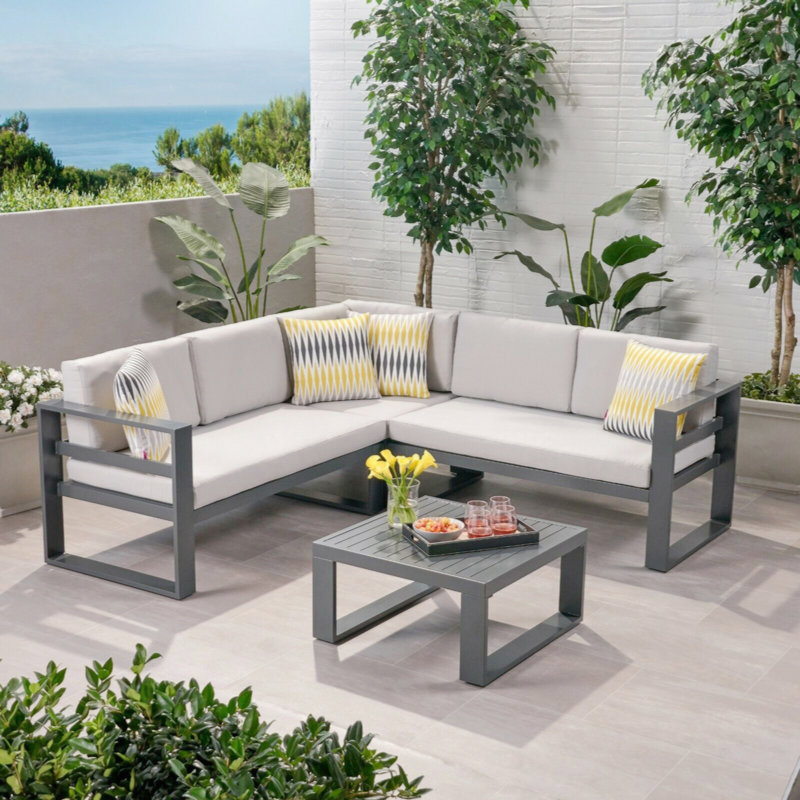 Ensemble de conversation modulaire d'extérieur avec coussins 4 pièces Caldicot