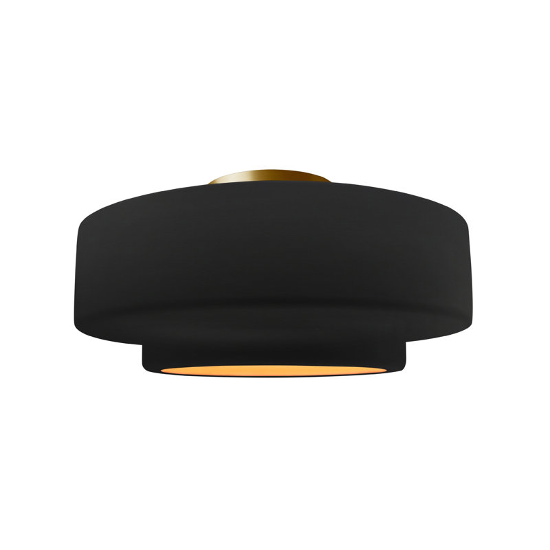 Plafonnier semi-encastré Radiance, H 7,25 po x l 14,5 po x P 14,5 po, Noir carbone mat / or champagne, Laiton brossé