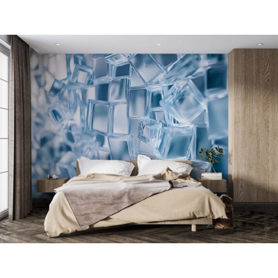 Modern Ice Cube Wall Mural | 3D Abstract Geometric Wallpaper | Large-Scale Bedroom Accent Wall Decor