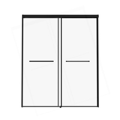 Porte de douche coulissante l 60 po x H 72 po, porte de douche coulissante en verre semi-sans cadre avec verre trempé transparent de 1/4 po, noir mat