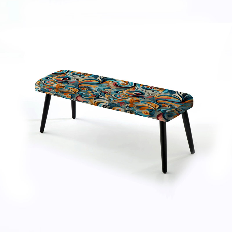 Banc rembourré cachemire jaune et bleu Paisley