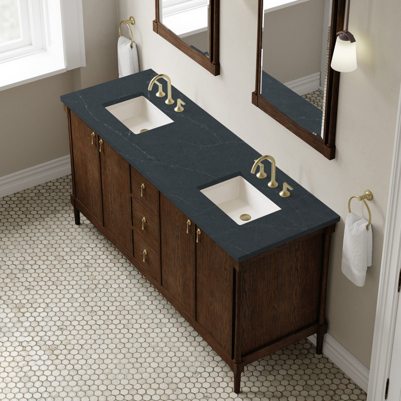 Kinnsden 72" W Double Vanity, Charcoal Soapstone Silestone, Sable Oak