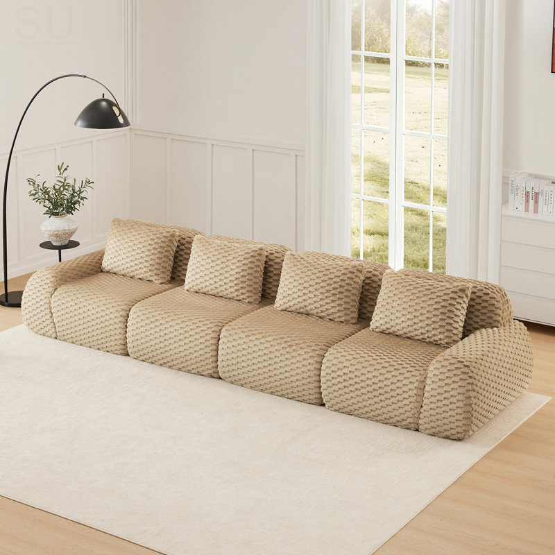 146 Inch Modern Modular Sectional Sofa, Flannelette Fabric, Oversized 4-Seater Couch, Deep Seat, Buckle Connection, Anti-Slip Design, No Assembly Required