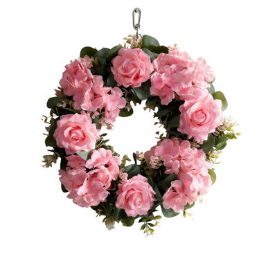 Spring Floral Wreath Decoration Featuring Artificial Roses And Hydrangeas It Suitable For As A Photography Backdrops Or For Everyday Use Or Party Decoration