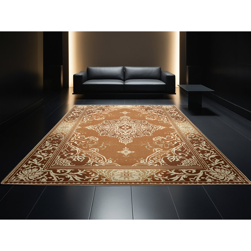 Machine Washable Paizlea Traditional Oriental Rug in Brown – Beige Binding, 2x4