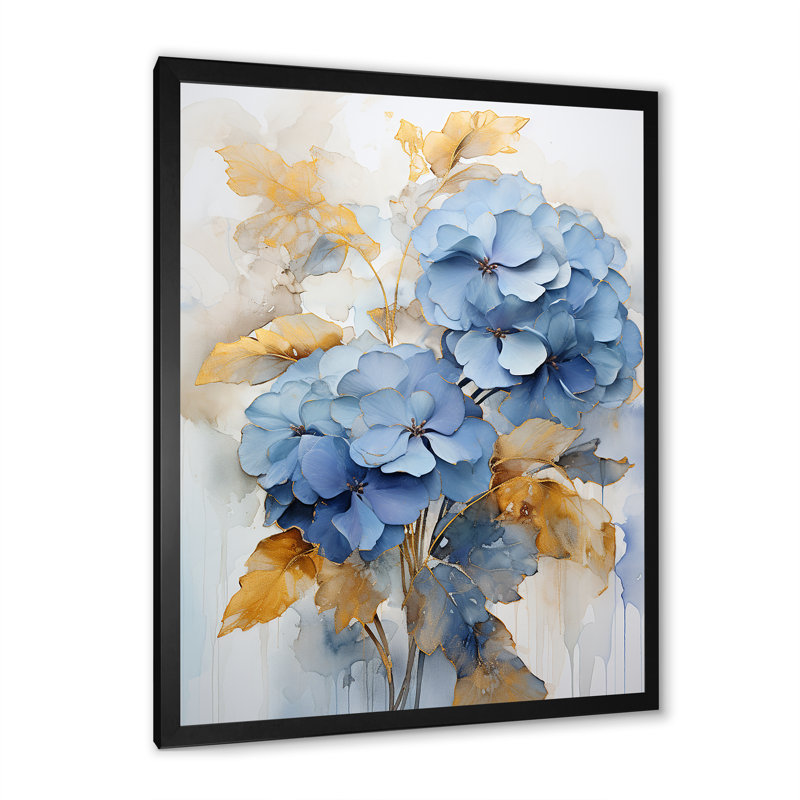 Bouquet d'éclat bleu et doré minimalisme, H 32 po x l 16 po x P 1 po, Cadre simple noir