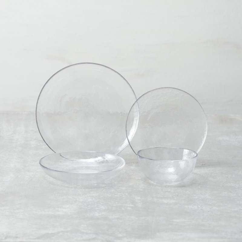 Los Cabos 16 Piece Glass Dinnerware Set, Service for 4, Clear