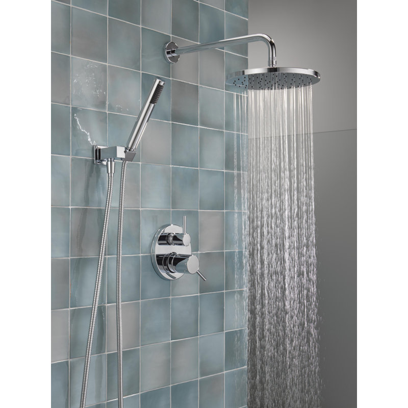 Modern Round Rain Shower System Faucet Set, Rainfall Shower Head and Handle Set Chrome, Chrome