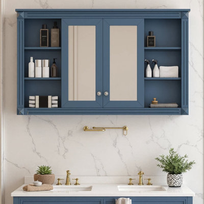 47" Bathroom Mirror Cabinet with Storage | Wall-Mounted Medicine Cabinet with Adjustable Shelf & Open Shelves | Extra-Large Medicine Cabinet for Bathroom, Bedroom, Vanity