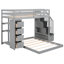 Lit superposé simple au-dessus d'un lit double gris avec tablettes et escaliers - Mobilier de chambre à coucher