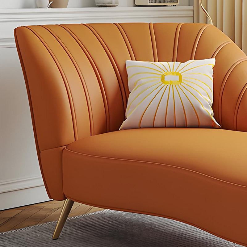 Chaise longue de détente moderne en similicuir, Accoudoir à gauche (vu de face), Orange