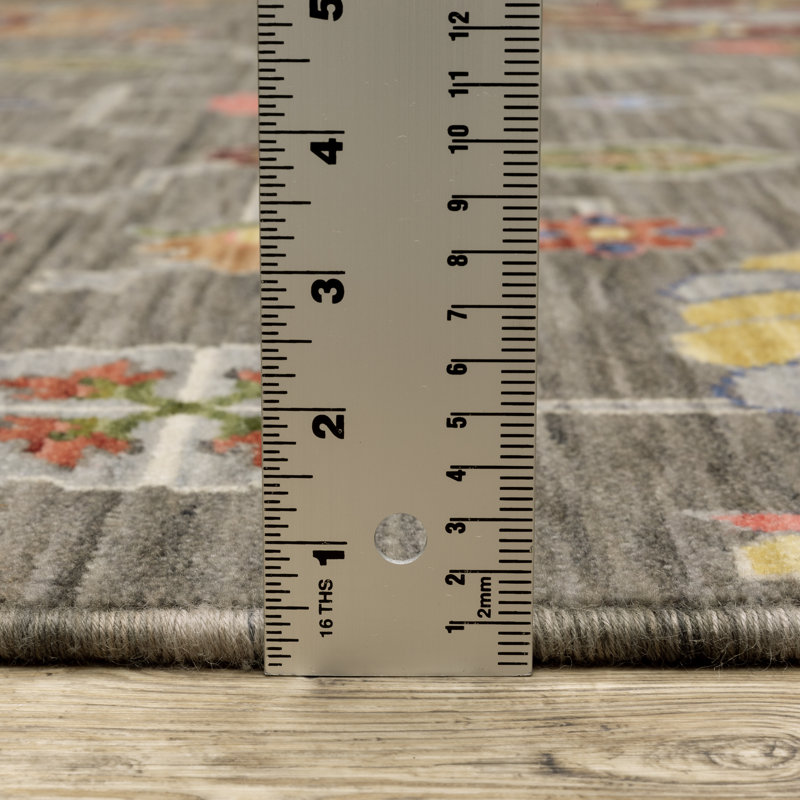 Oriental Machine Woven Gray/Pink Wool and Nylon Area Rug, Rectangle 3'3" x 5'