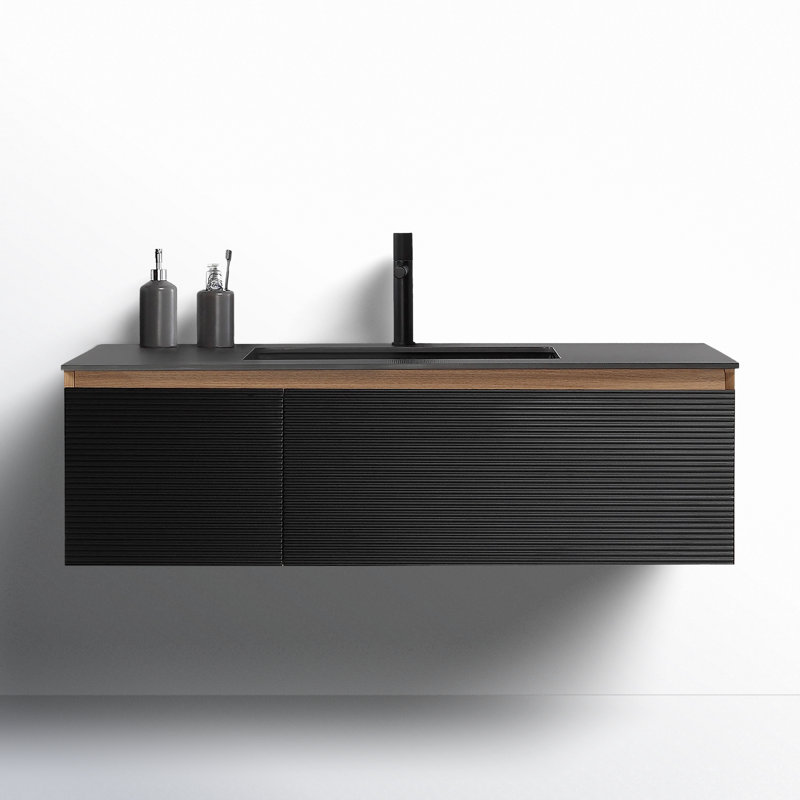 Ensemble de meuble-lavabo simple mural Diella, Noir mat