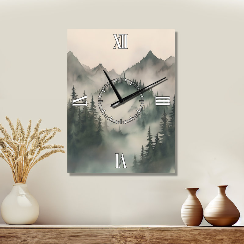 Arbre balayé par le vent sur la colline II - Horloge murale en métal Nature, H 32 po x l 24 po - Rectangle
