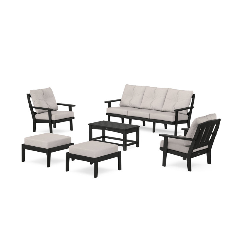 Ensemble de conversation avec canapé et coussins 6 pièces Cape Cod, Dune Burlap Revolution®, Noir anthracite