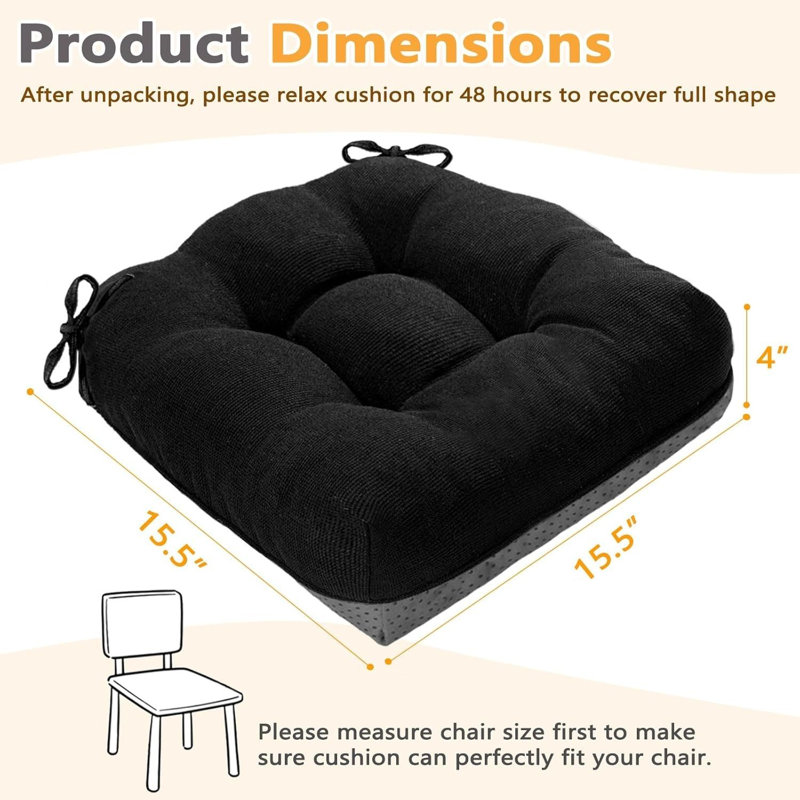 Ensemble de 4 coussins de chaise de salle à manger en mousse viscoélastique 15,5 pouces noir