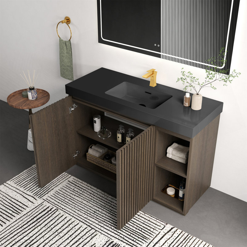 Meuble-lavabo autoportant avec rangement 48 po, Chêne fumé, 48", Single-Hole