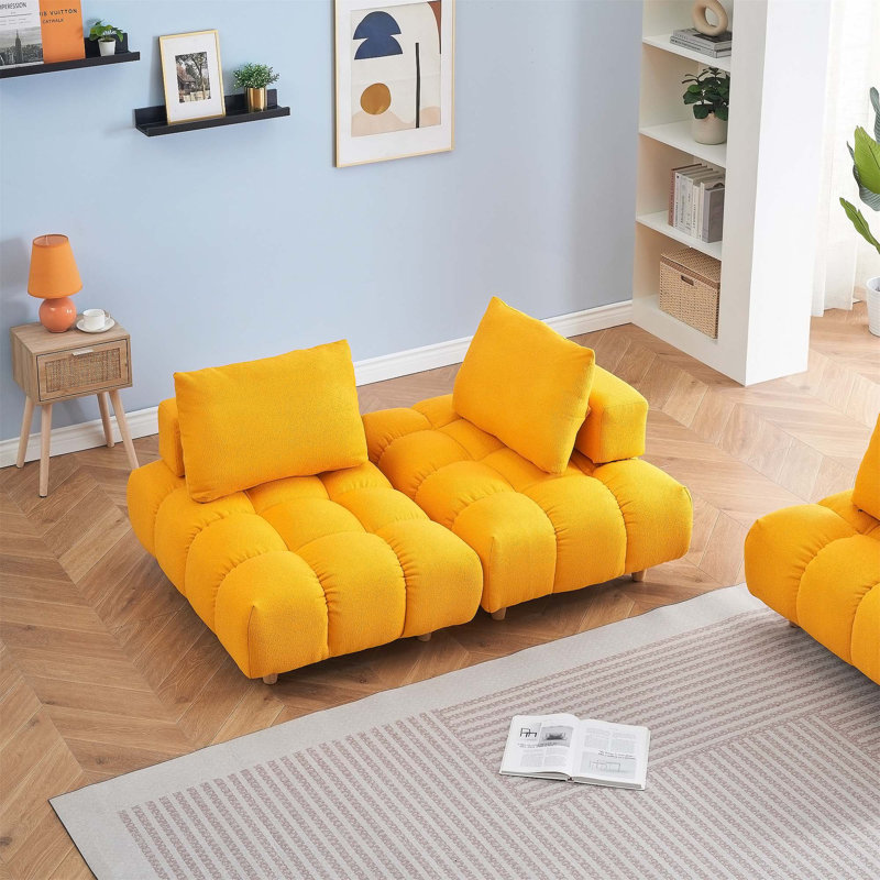 Grand canapé rembourré, Jaune, 2, H 29,5 po x l 60 po x P 40,2 po